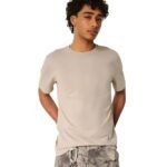 Men's Beige Classic Fit Short Sleeve Crewneck T-Shirt - Image 2
